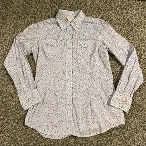 Ariat Shirt Women’s M Pink Blue Ditsy Floral Striped Western Snaps Button Up